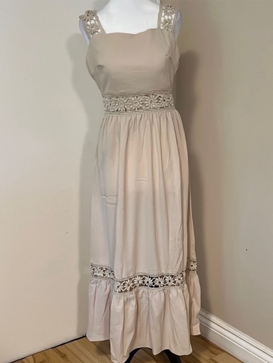 SHEIN Dresses & Skirts - SHEIN • Women’s XS • Sleeveless Lace Trim Maxi Dress • Cream • Boho, Festival